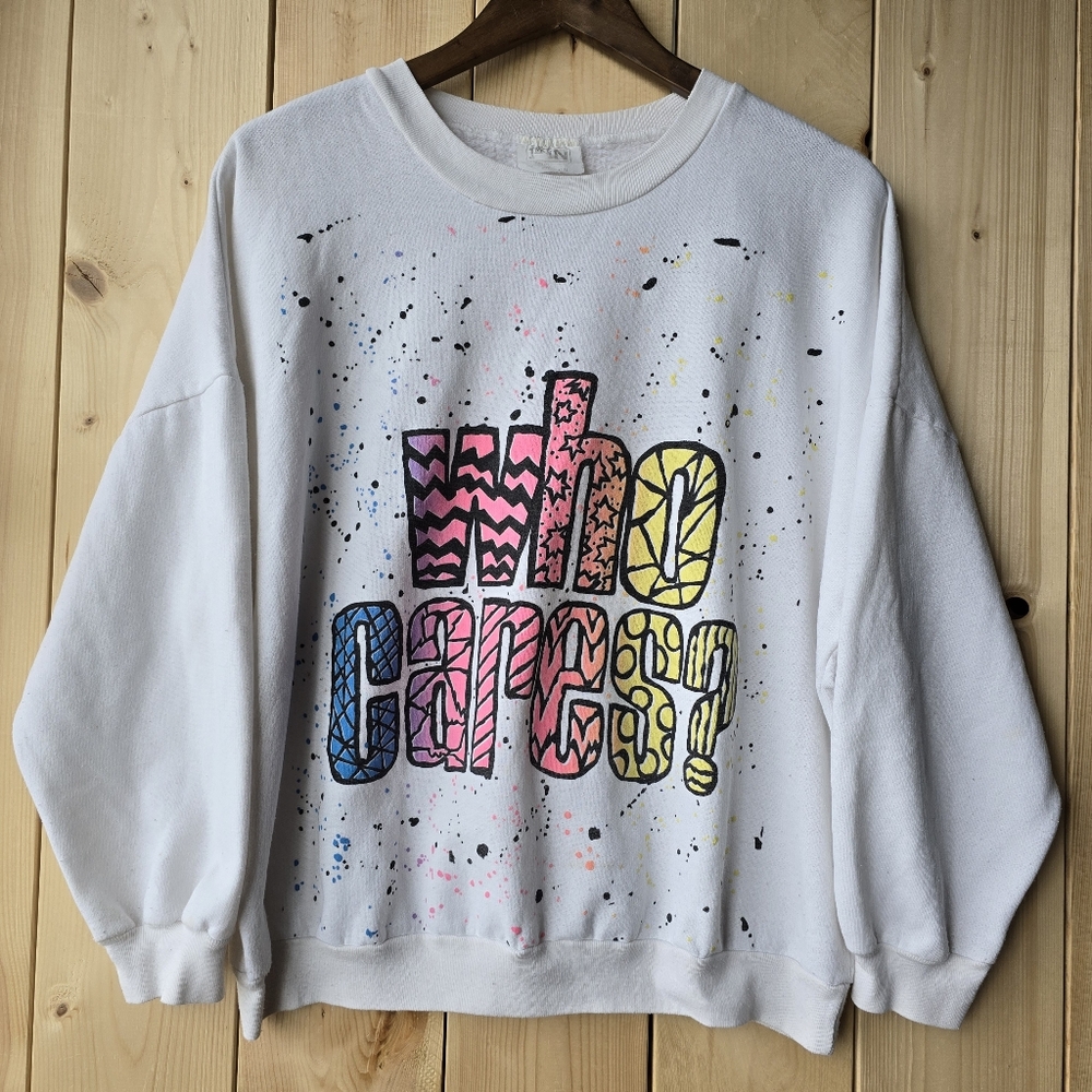 Vintage 1st IN 90s Paint Splatter Graphic Crewneck Sweater Womens Large